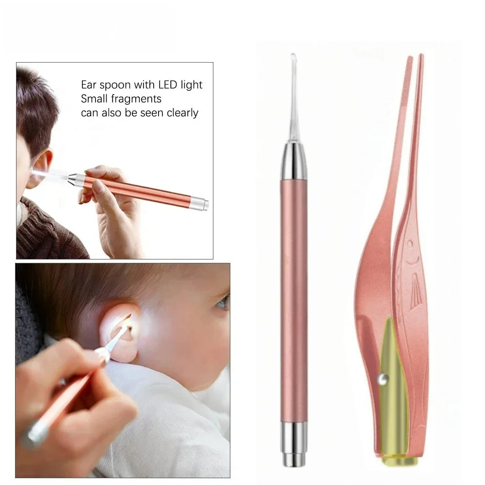 Ear Cleaning Tool Illuminated Ear Spoon Ear Wax Remover Tweezer Safe Visible Ear Pick Cleaner For Kids Adults Ear Care Accessory