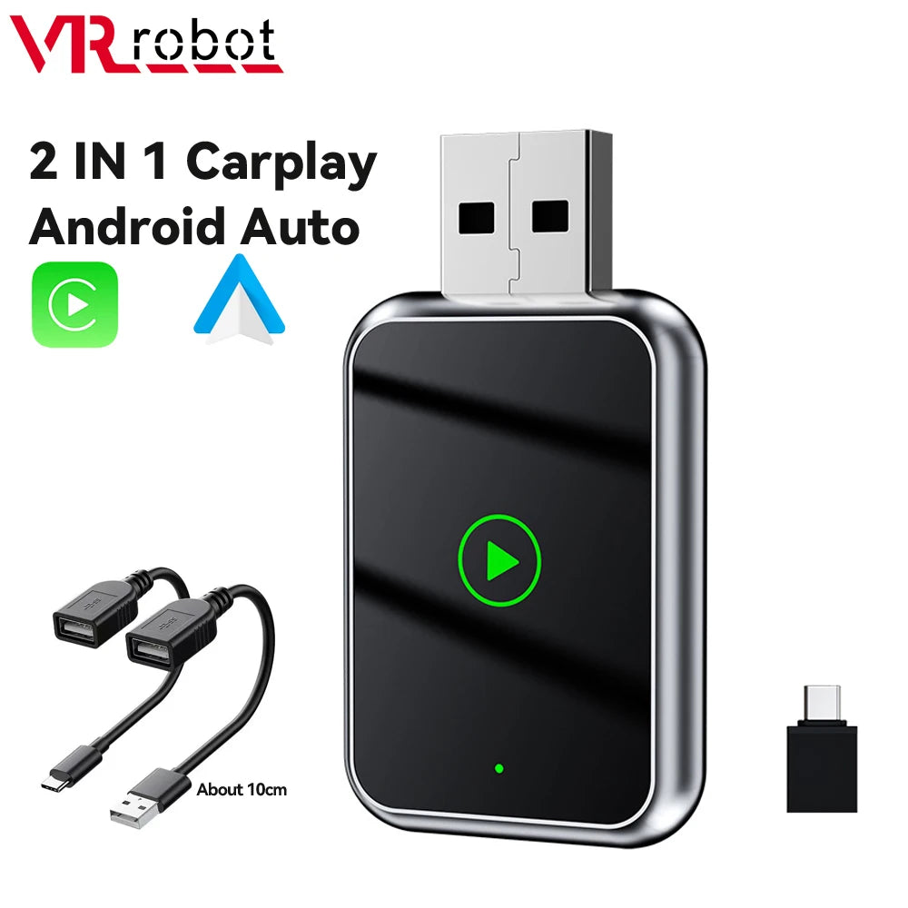 VR Robot 2 IN 1 Car Android Auto Dongle Plug&Play Wiress Carplay Adapter WIFI Bluetooth 5.0 Fast Connection Smart AI Box