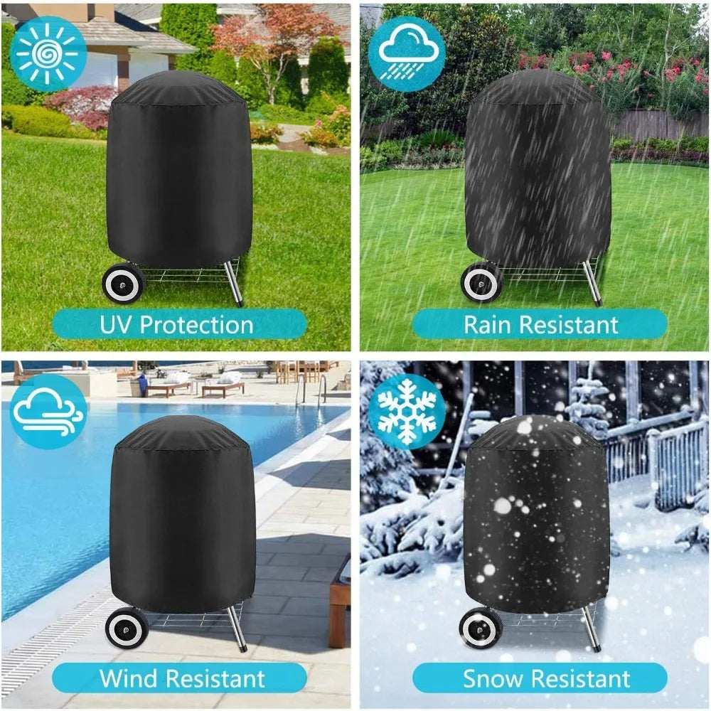 Waterproof Dome BBQ Cover for Weber Charcoal Kettle & Char-Broil Grill, Heavy Duty Outdoor Smoker Cover with Drawstring