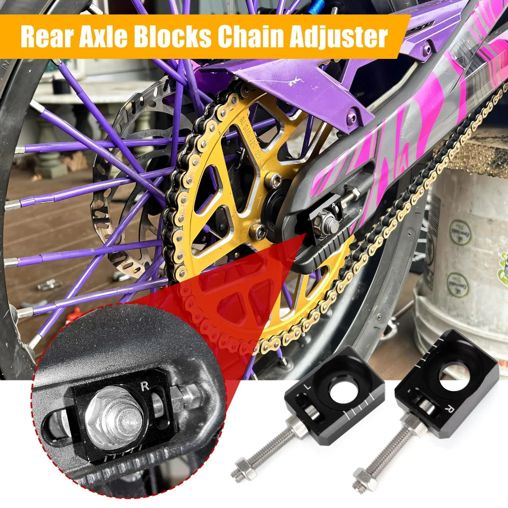 2PCS Chain Tensioner Adjuster Rear Axle Blocks with Dual-Side Scale for Sur-ron Light Bee X Segway X160 X260 Dirt Bike