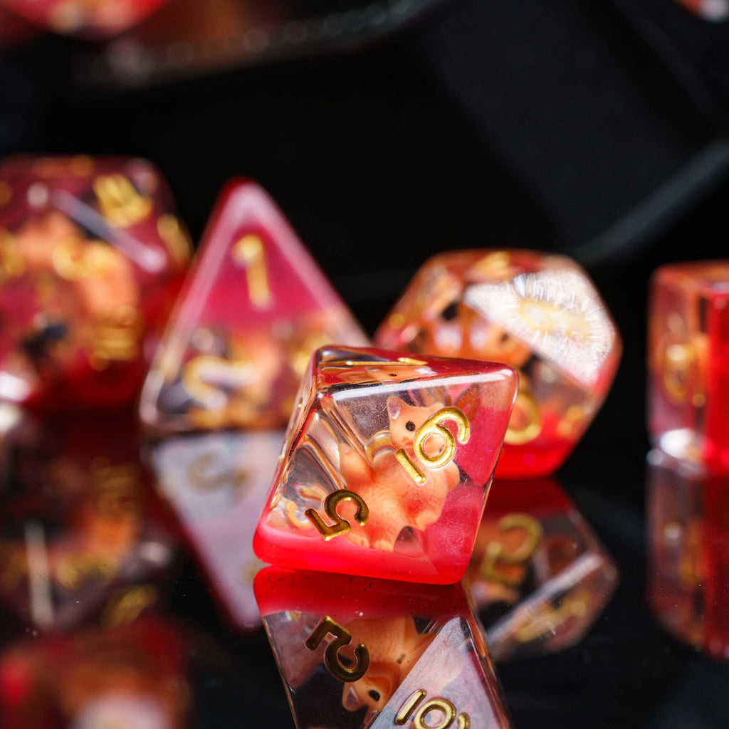 Cusdie Animal DnD Dices Cute Resin 7Pcs Various D4 D6 D8 D10 D% D12 D20  Polyhedral Dice Set for D&D Role Playing Board Games