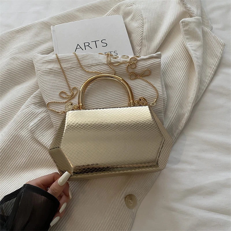 Women's Handbag Bags for Women 2026 Fashion Clutches Gold  Geometric Mini Box Party Evening Purse Crossbody Shoulder Bag