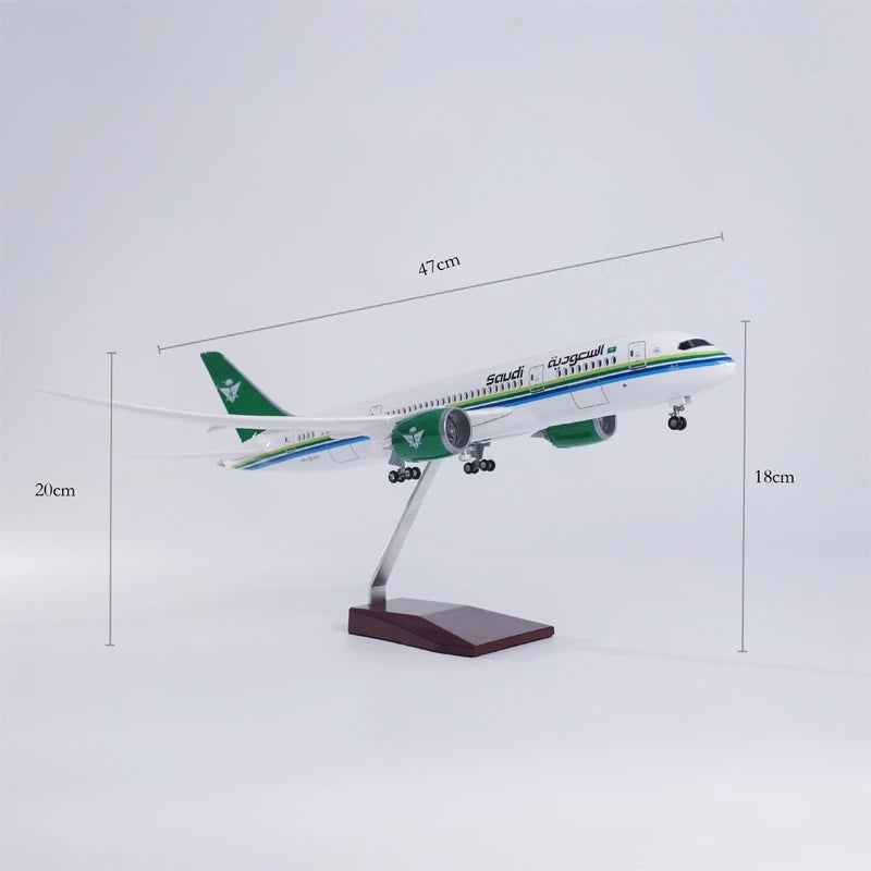 New 47CM Saudi Arabia B787 Airline Toy Planes Scale With Light &Wheel Base Resin Diecast Model Collection Gifts