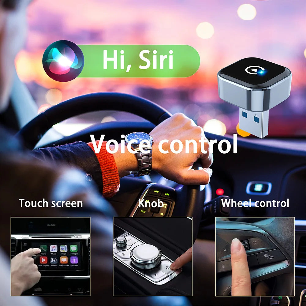 2 in 1, Mini USB CarPlay New Wireless CarPlay Adapter for Apple iPhone ＆Android Auto Dongle Wirn with Fast Stable Connection