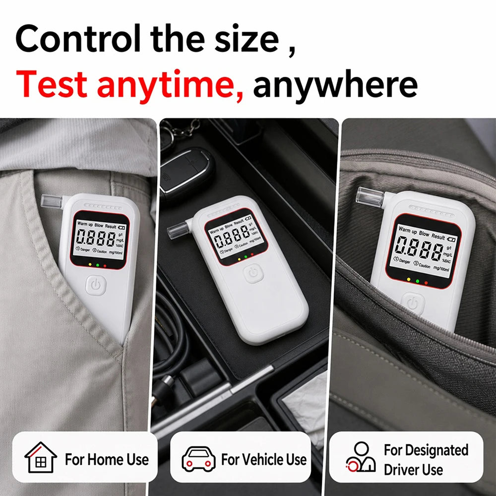 Digital Breathalyzer Alcohol Tester, Portable Breath Alcohol Detector with LCD Display Voice Alarm for Driving Safety