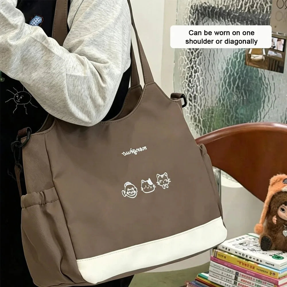 Large Capacity Tote Bag Canvas Material Zipper Closure Crossbody Bag Durable Construction Soft Cotton Strap Shoulder Bag