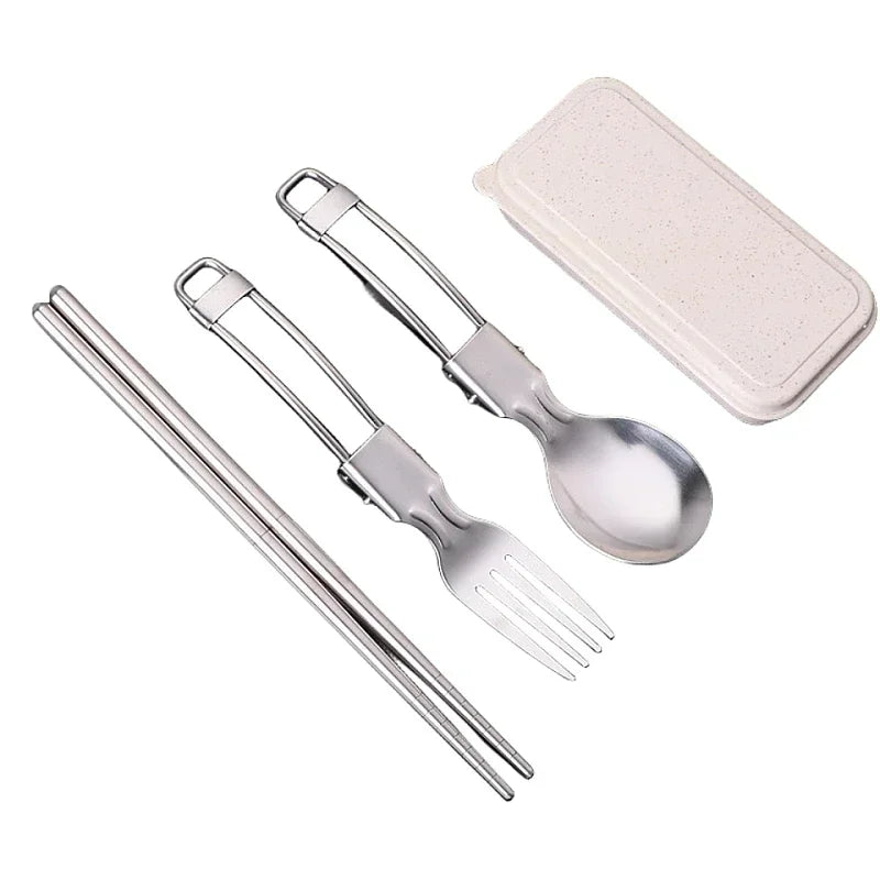 Folding Spoon Fork Set, 304 Stainless Steel Portable Camping Utensils, Compact Outdoor Cutlery for Travel Hiking Picnic