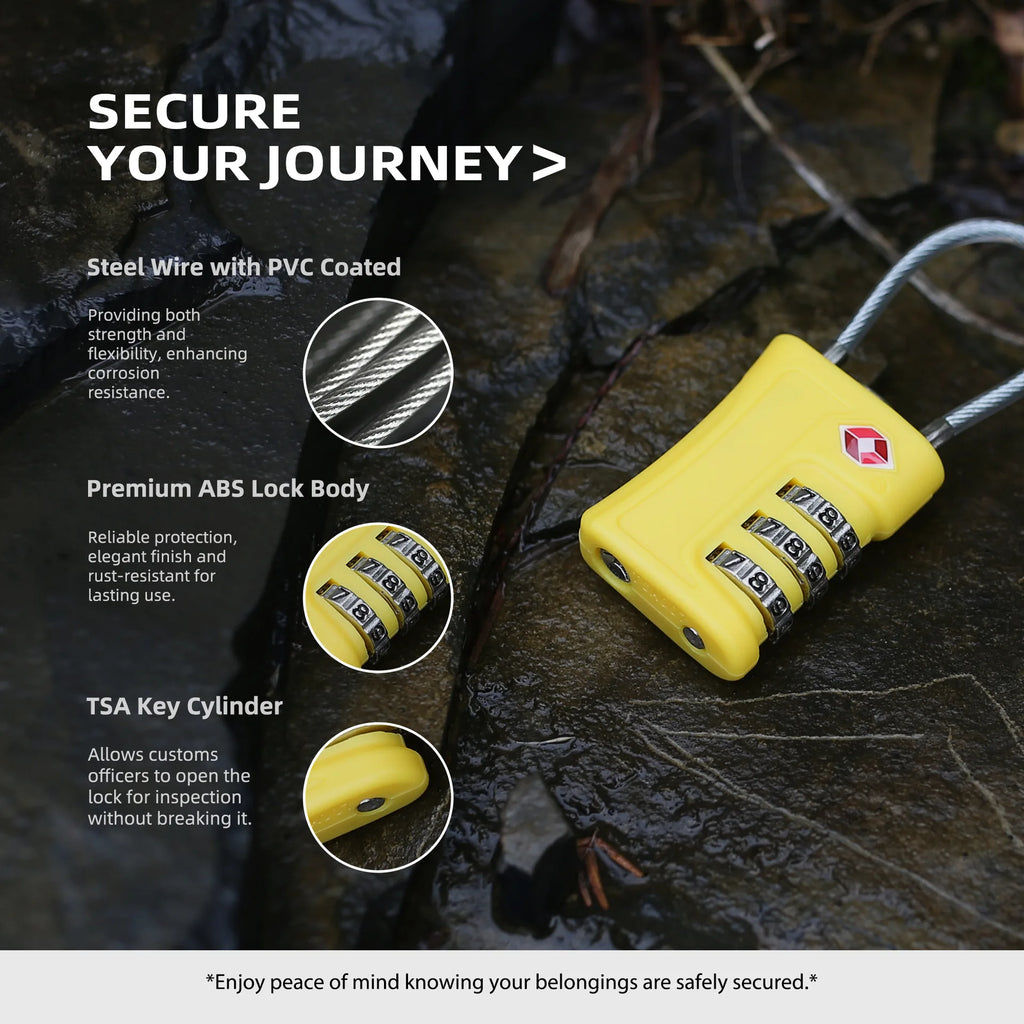 Portable TSA Customs Lock Gym Luggage Customs Lock Password Padlock Password Lock Anti-theft Code Padlock with Steel Cable