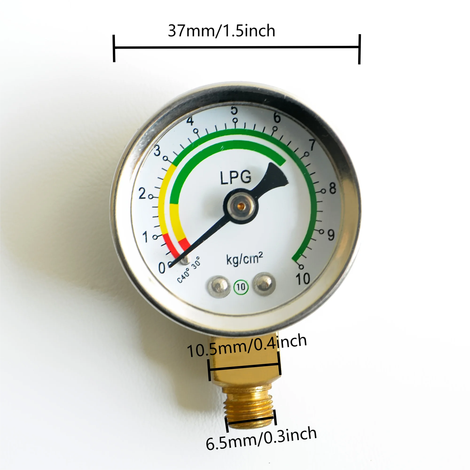 Gas Pressure Gauge, 0-10 kg/cm² Gauge for Propane Regulator Valve and LPG Reducing Valve (1/8" NPT/M 8*0.75)