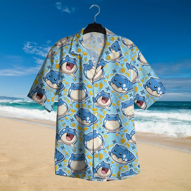 2026 Hot Selling Pokémon Spheal Men Hawaiian Shirt Shorts Set Women Summer Casual Loose Anime Pajamas T-shirt Shorts Two-piece