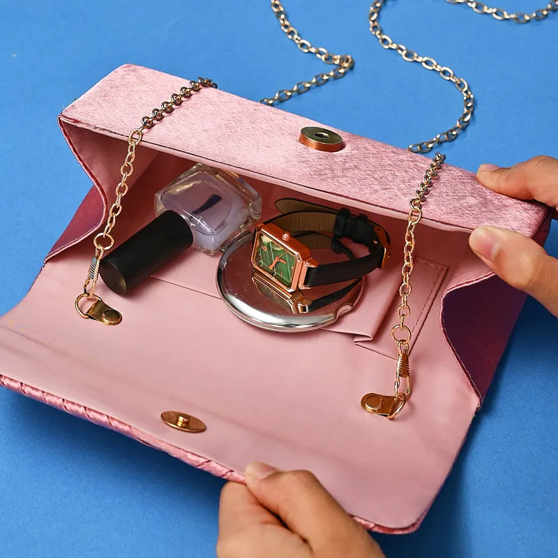 European and American ladies' elegant striped evening bag luxurious socialite gathering hand clutch fashionable single-shoulde