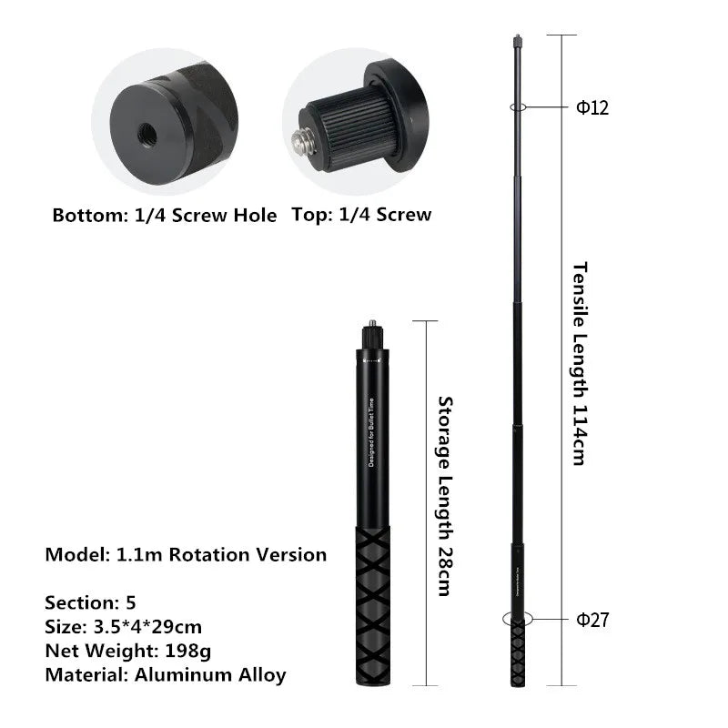 For Insta360 X5 X4 X3 Invisible Selfie Stick Extended Selfie Stick for GoPro 13 12 DJI Action 6 5 4 Camera Aluminum Stand