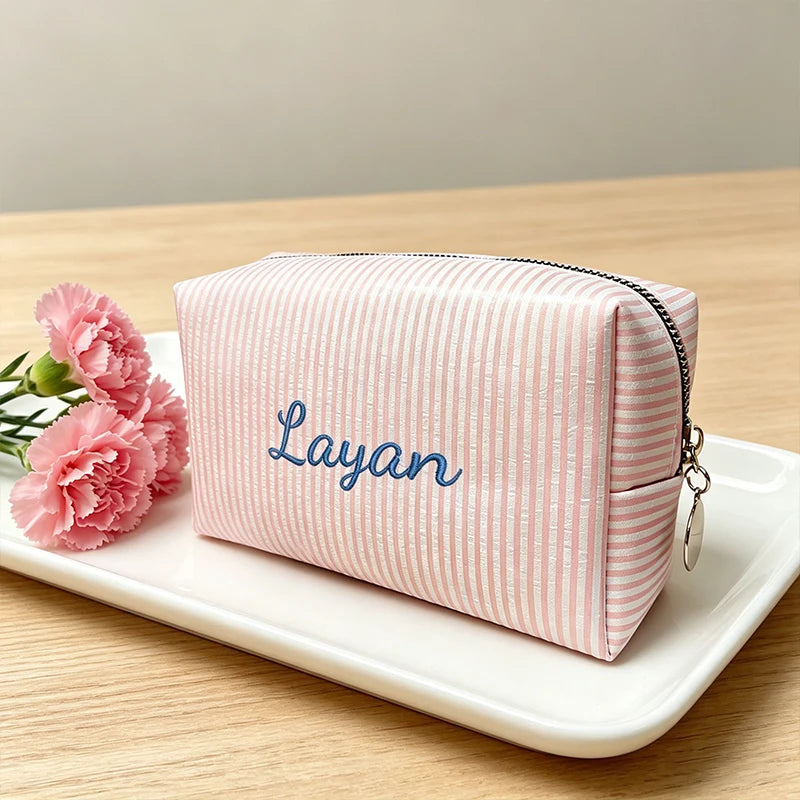 Customised Embroidery/Standard Style 2 Options, Striped Bubble Yarn Clutch, Makeup Bag, Back-to-School Season, Great Gift!