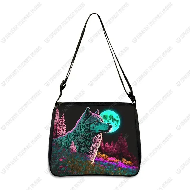 Howling Wolf Under The Moonlight Handbags Baby Wolf Messenger Bag Cool Howling Wolf Shoulder Bag Crossbody Bag Phone Holder