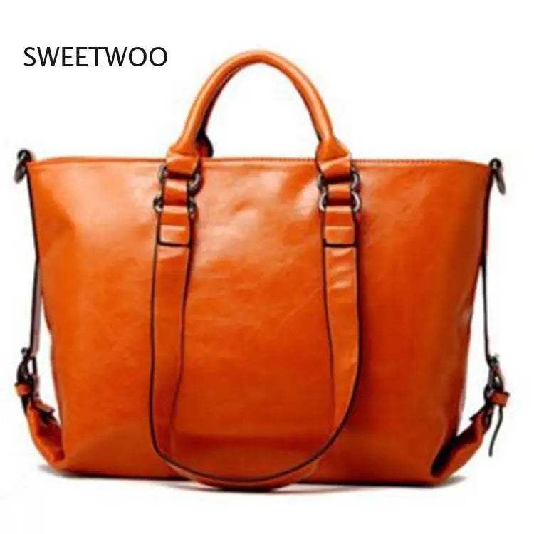 Womens Vintage Oil Wax Leather Tote Bag Large Capacity Top Handle Crossbody Handbag