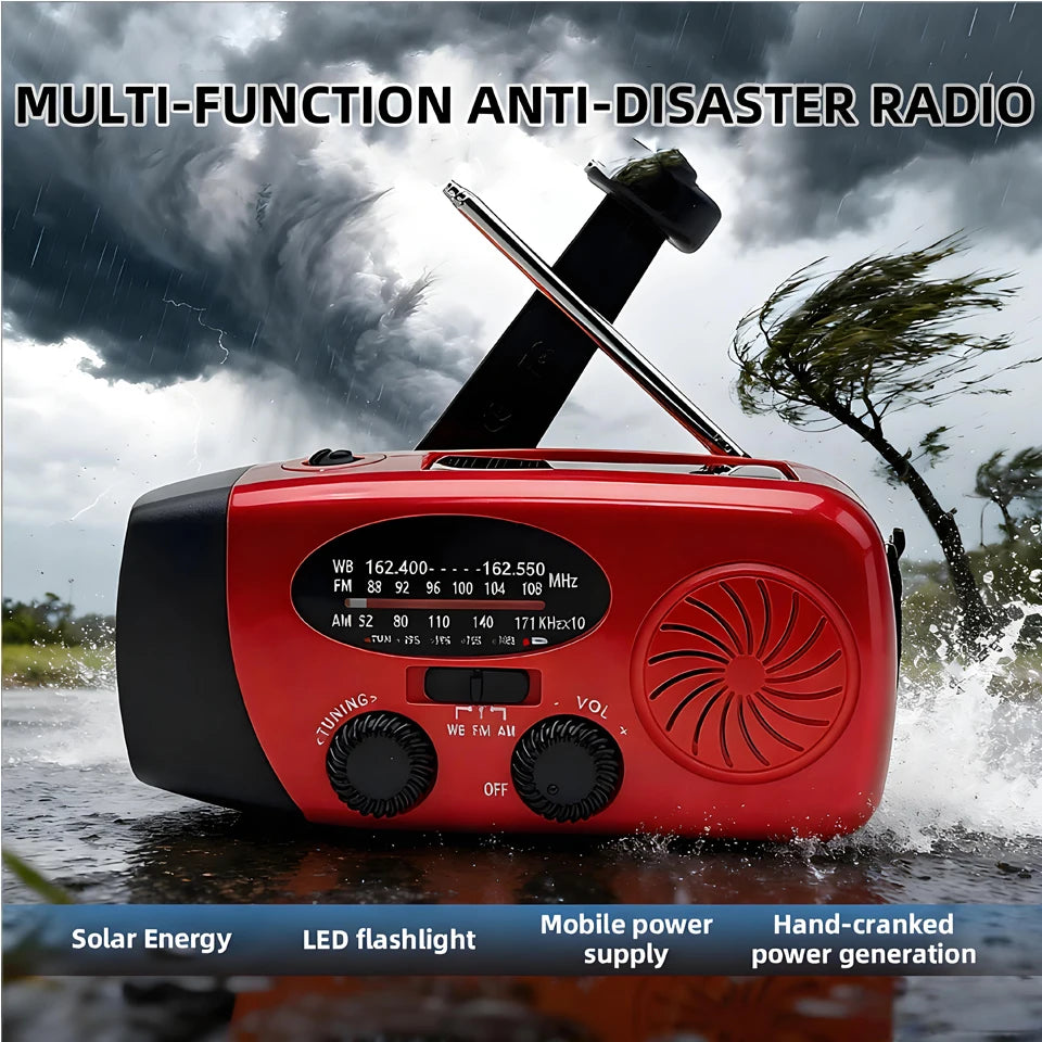 Multi-Functional Hand-cranked Power Generator Radio Solar Flashlight Outdoor Combat Disaster Prevention FM AM WB NOAA Power Bank