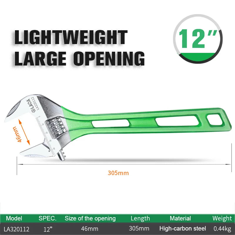 LAOA Large Opening Adjustable Wrench Light Spanner Multifunctional Bathroom Pipe Wrench 6-12 inch Plumbing Repair Hand Tools