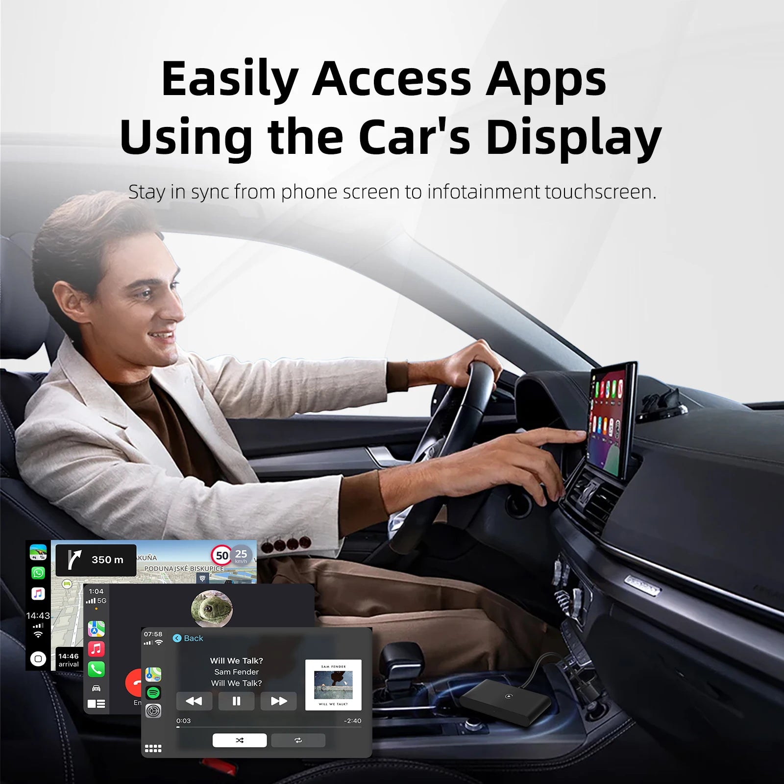 Wired To Wireless Android Auto Adapter with Ambient Light Plug and Play Convert OEM Radio USB Plug & Play Support 5GWIFI&BT5.0