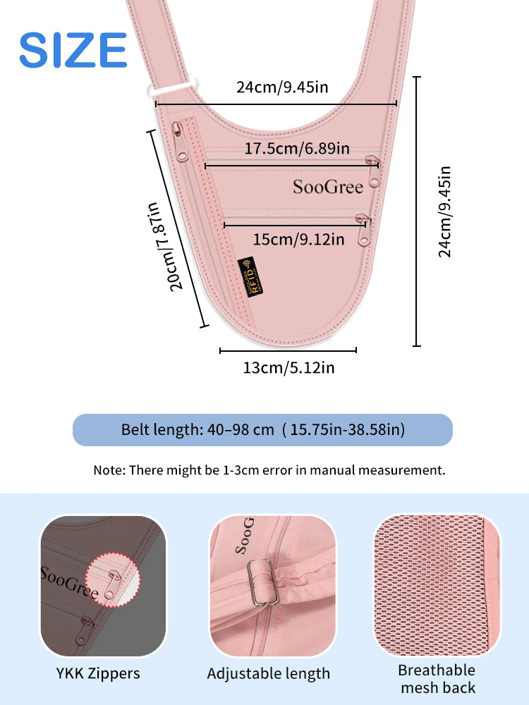 SooGree RFID Blocking Anti-theft Underarm Travel Pouch Hidden Security Shoulder Bag Passport Card Phone Holder Wallet Men Women