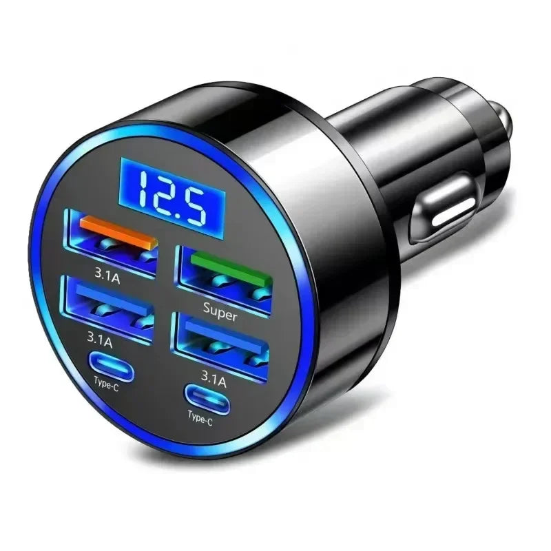 Multi Port Car Charger 6 USB Ports Super Fast Charging Car Cigarette Lighter Splitter Universal Vehicle Phone Charger Adapter
