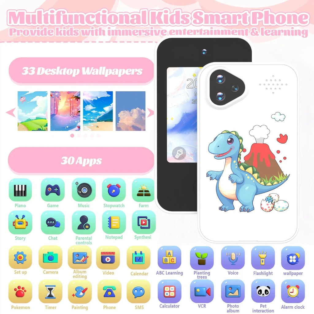 Mini Kids Smart Phone Dual Camera HD 1080P Touchscreen Player Digital Camera Educational Toys for Girls and Boys Birthday Gifts