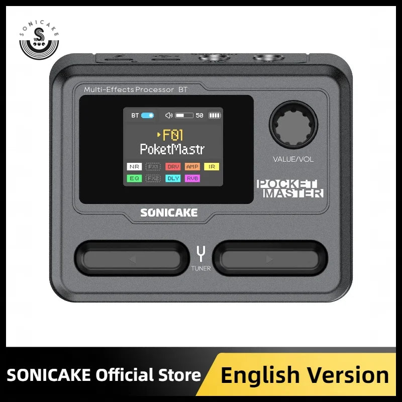 SONICAKE Pocket Master Mini Guitar Bass Amp 100+ Multi-Effects Pedal APP Control 1.77' LCD Color Screen Built-in Battery QME-10