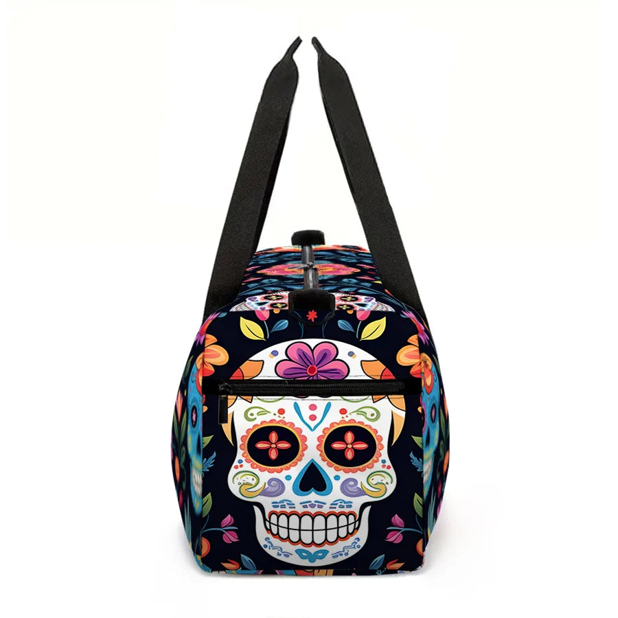Colorful Skull Large Capacity Travel Duffels Bag for Boy/Girl Children Best Gift 2D Flat Cartoon Leisure Fitness Bag