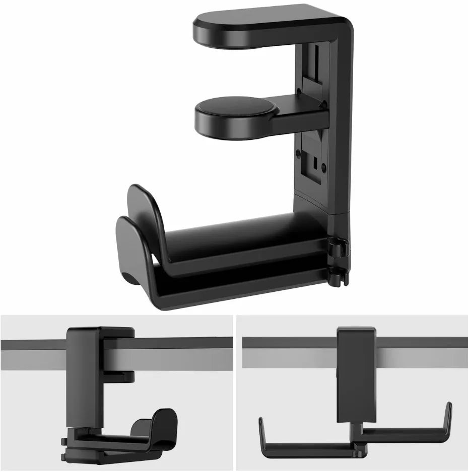 PC Gaming Headphone Stand Headset Hook Holder, Hanger Mount With Adjustable 360° Rotating Arm Clamp, Desk Mount Universal Bag