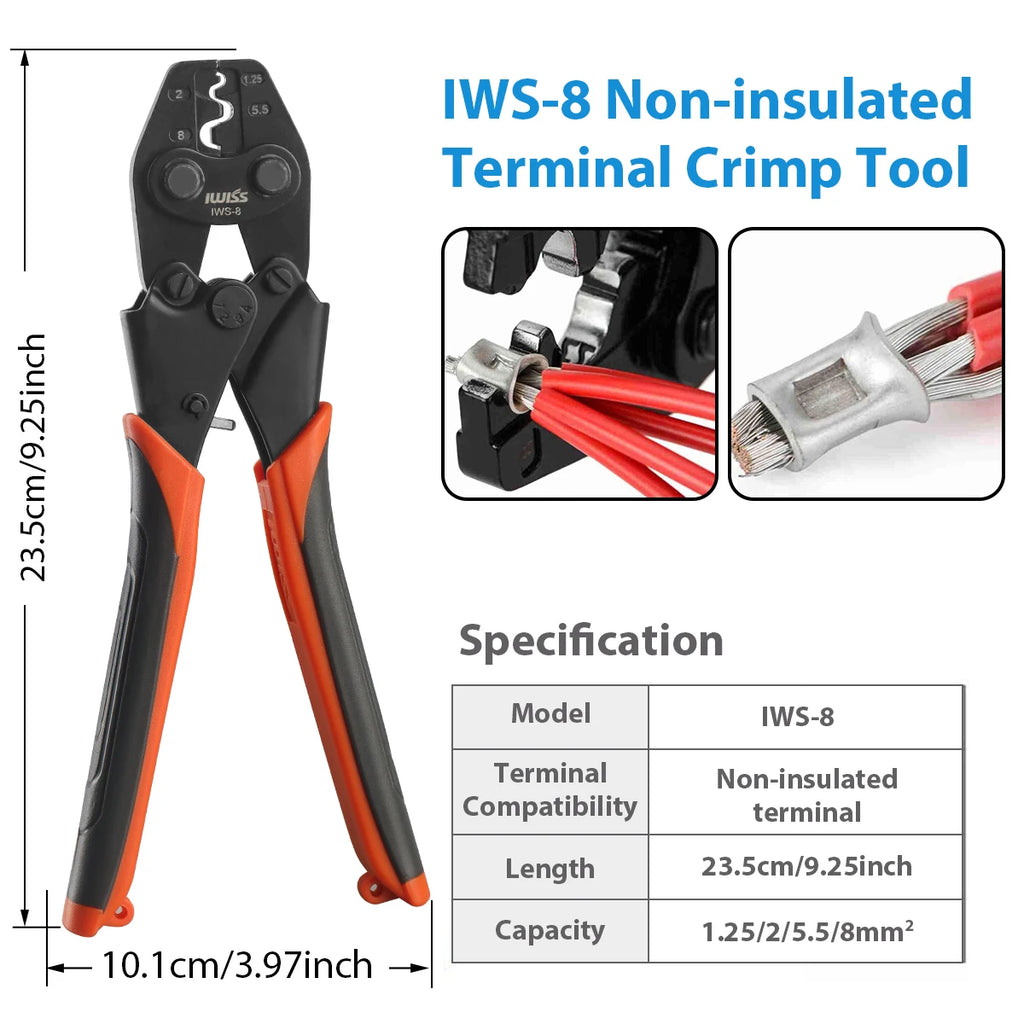 IWS-6/8/16/38 crimper plier Ratchet Crimping Tool  for Non-Insulated Terminals 1.25-38MM² Polished Jaw Pressure regulating de