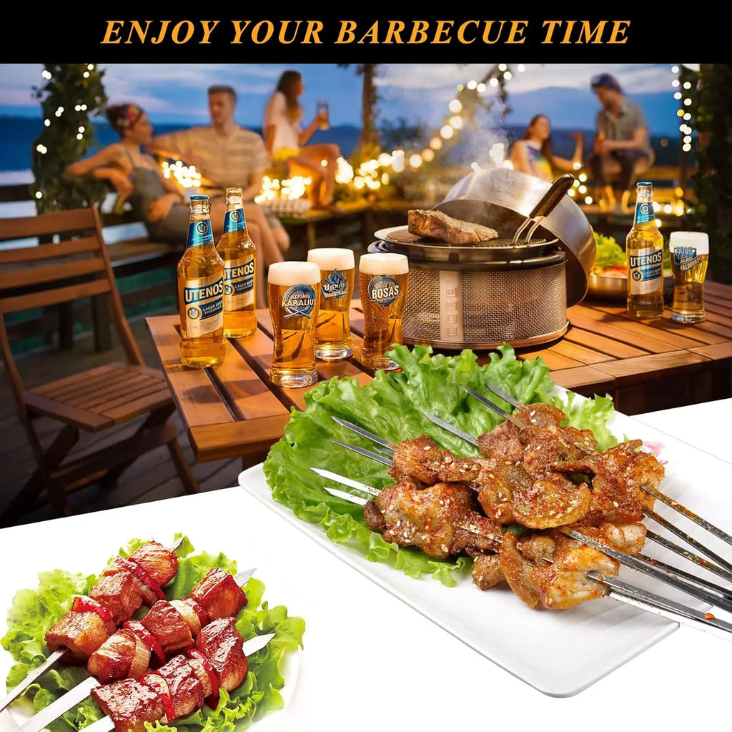 304 Stainless Steel 13.5" Long Flat Barbecue Skewers,40PCS Heavy Duty BBQ Kebab Skewers with Storage Tube,Reusable for Grilling