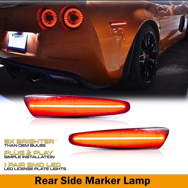 For Chevrolet Chevy Corvette C6 2005-2013 Full LED Side Marker Light Front Rear Amber Red Auto Turn Signal Lamp 12V