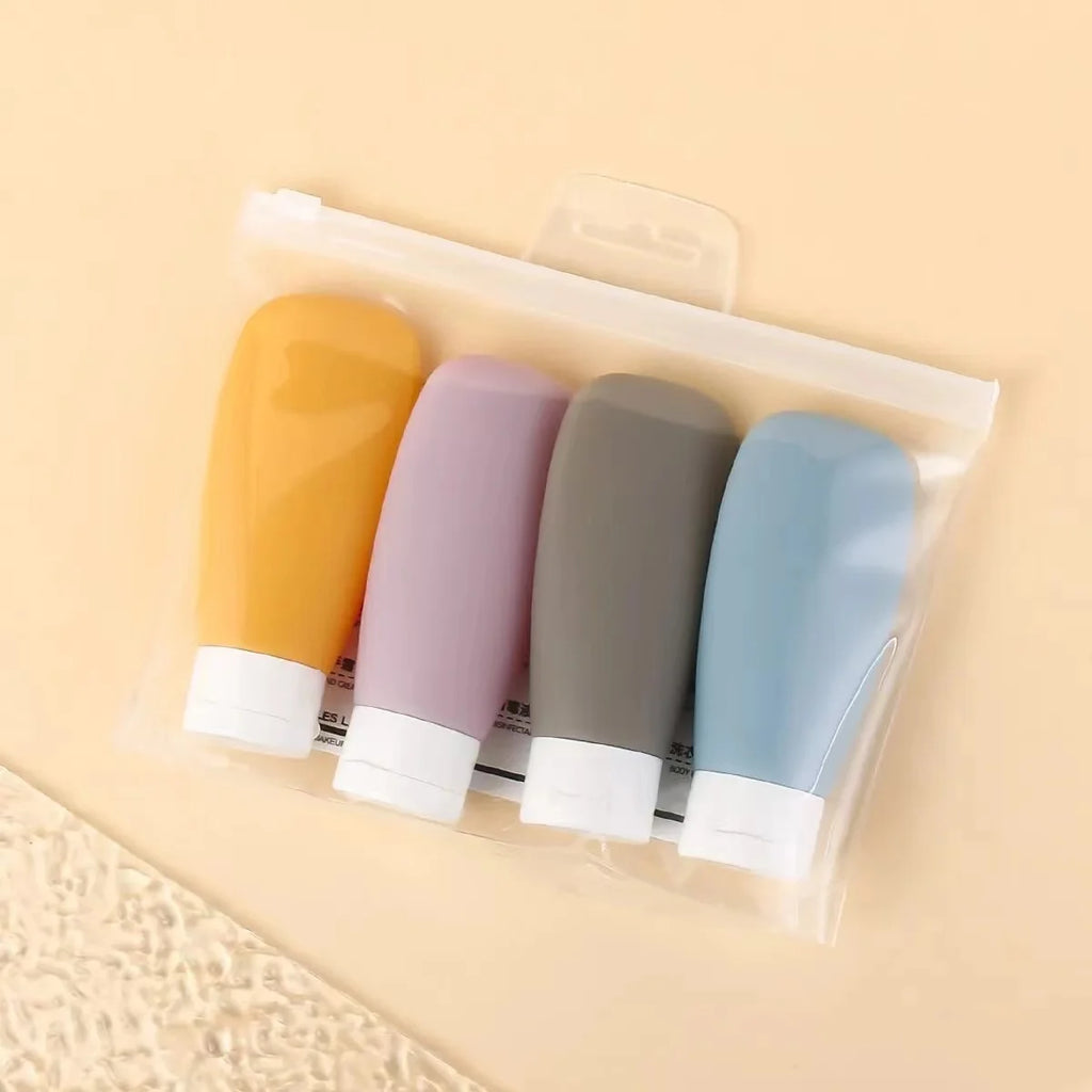 3/4Pcs Refillable Soft Silicone Travel Bottle Set 60ml Lotion Shampoo Squeeze Tube Container Mini Cosmetics Empty Bottle