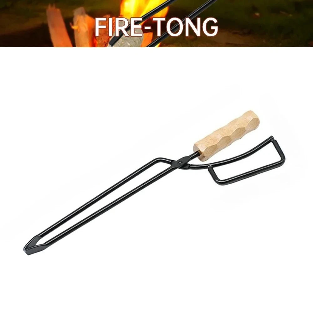 Fire Tong Charcoal Clip Metal Wooden Barbecue FireTongs Heat-resistant Carbon Picking Clip Outdoor Picnic Fireplace Clamp