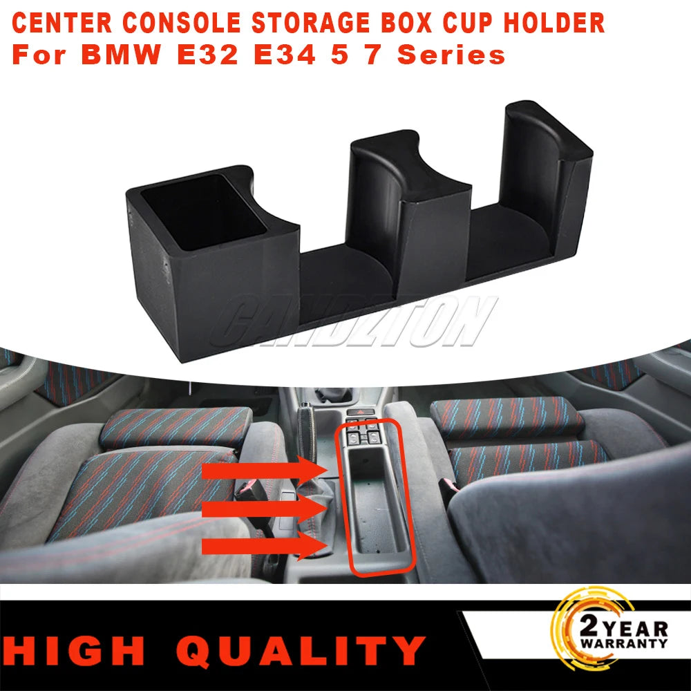 1 Pc New Center Console Storage Box Drink Dual Cup Holder ABS Black For BMW E32 E34 5 7 Series Easy Installation Car Accessories