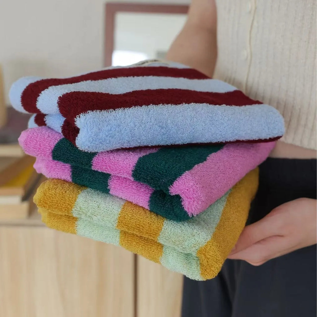 Autumn Winter Striped Bath Towel Cotton Plush Washed Washcloth Worsted Soft Absorbent Bathroom Towels For Man Women Dropshipping