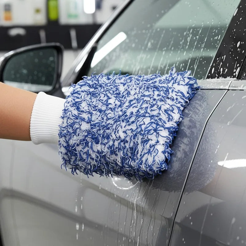 Plush Car Wash Gloves Wool-Lined Thickened Anti-Slip Car Wash Gloves with Brush Cleaning Accessories Car Cleaning Tools