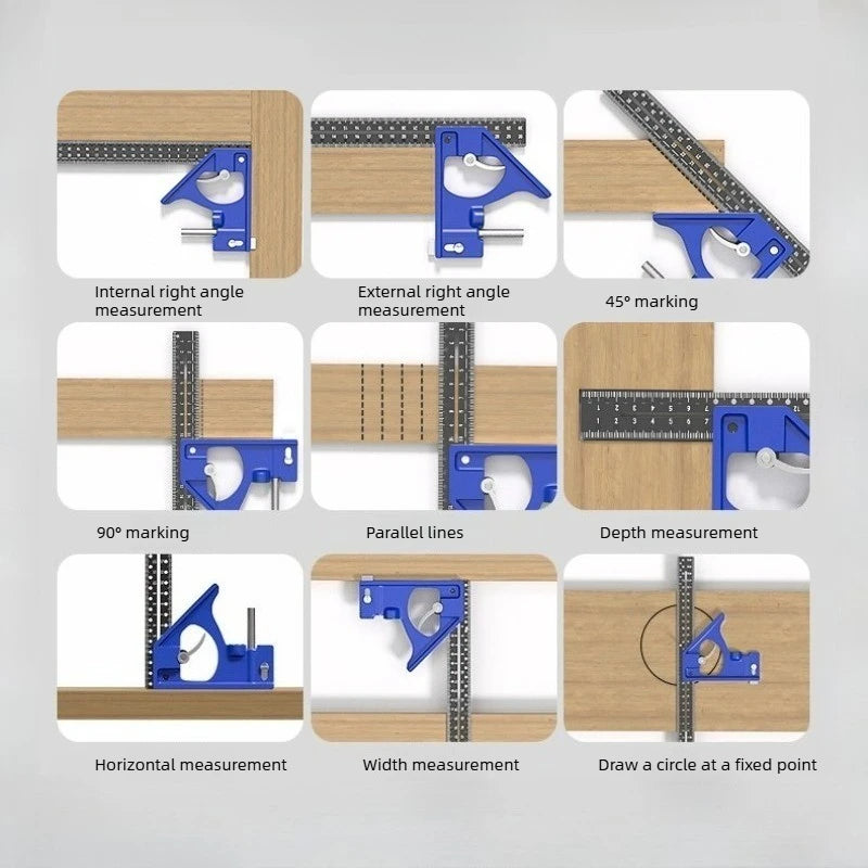 Woodworking 90°and 45° Right Angle Movable L-Shape High Precision Long Board Ruler Multifunctional Combination Square