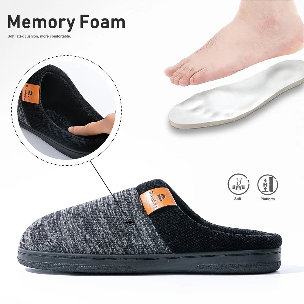 Winter Slippers for Men TPR Non Slip Memory Foam Warm Soft Durable Casual Cushion Patchwork Indoor Shoes