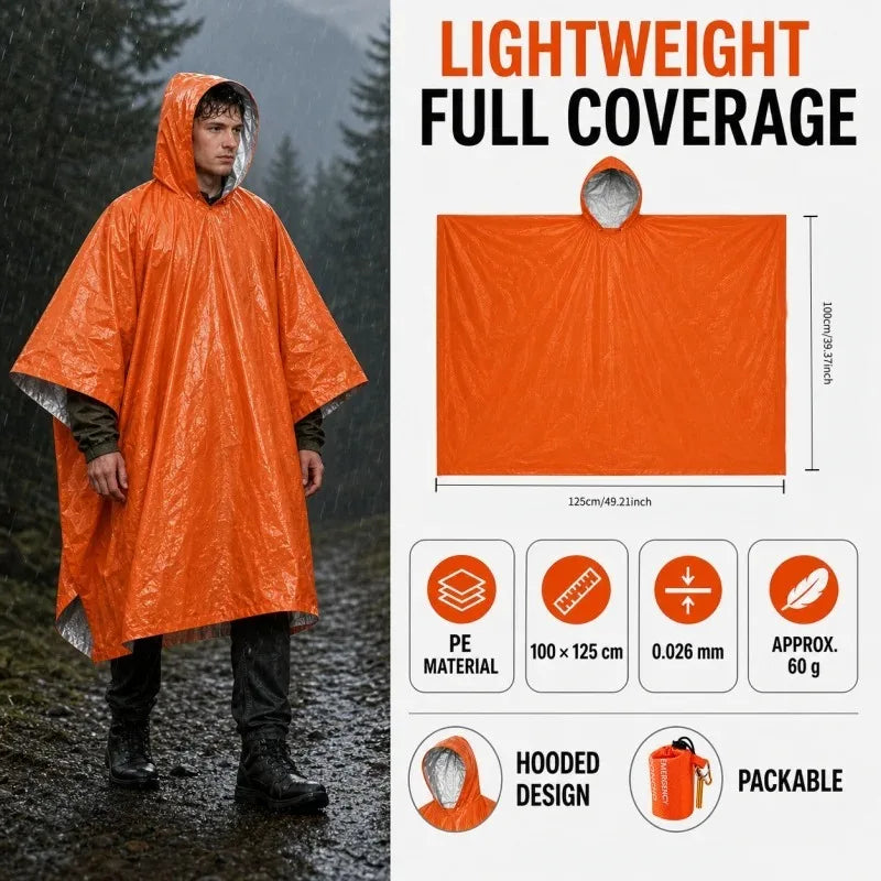 Emergency Raincoat Poncho Waterproof Rainwear Blanket Survival Camping Equipment Cold Insulation Rainwear Camping Equipment