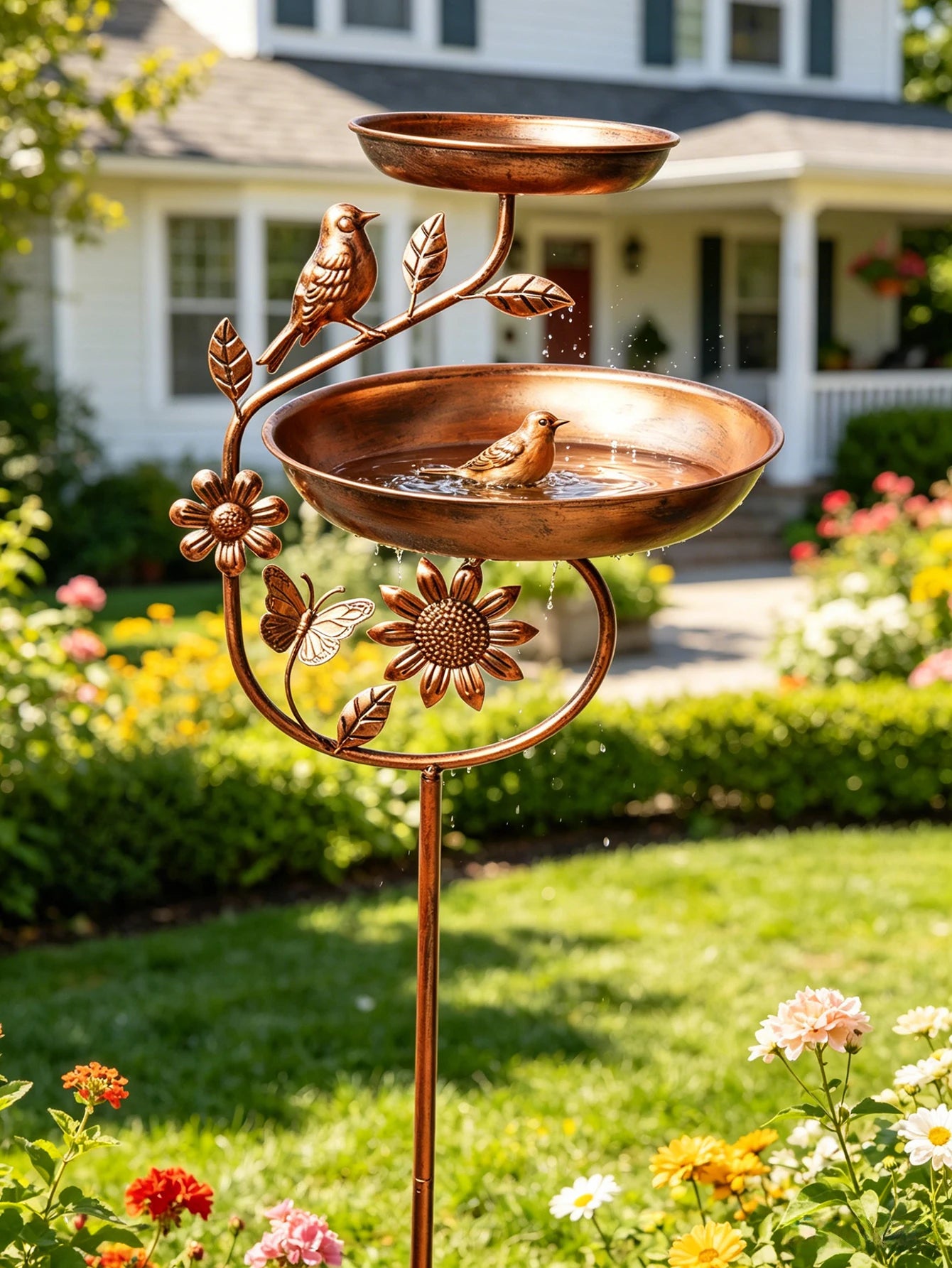 1Pc Garden Metal Bird Bath - Detachable Double Bowl Design, with Five-Claw Base, Sturdy and Durable Construction Can Be Used as a Bird Feeding and Drinking Bowl. Perfect for Outdoor Garden Decoration, Spring and Summer Decor,
