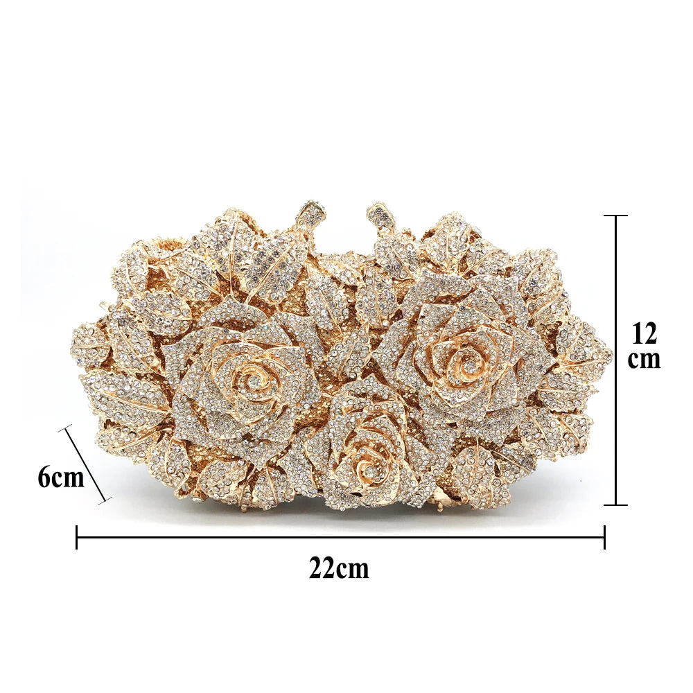 High Quality Luxury Rose Diamond Women Luxury Rhinestone Crossbody Clutch Evening Bag