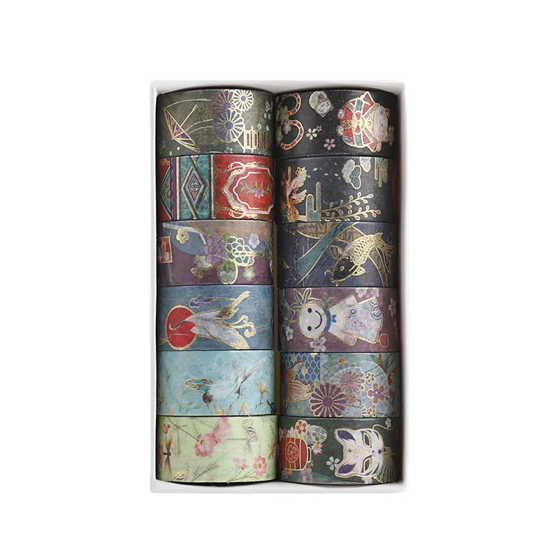 12Pcs/Set Japanese Style Washi Tapes Masking Tape Washi Stickers Scrapbooking Adhesive DIY Decorative Stationery School Supplies