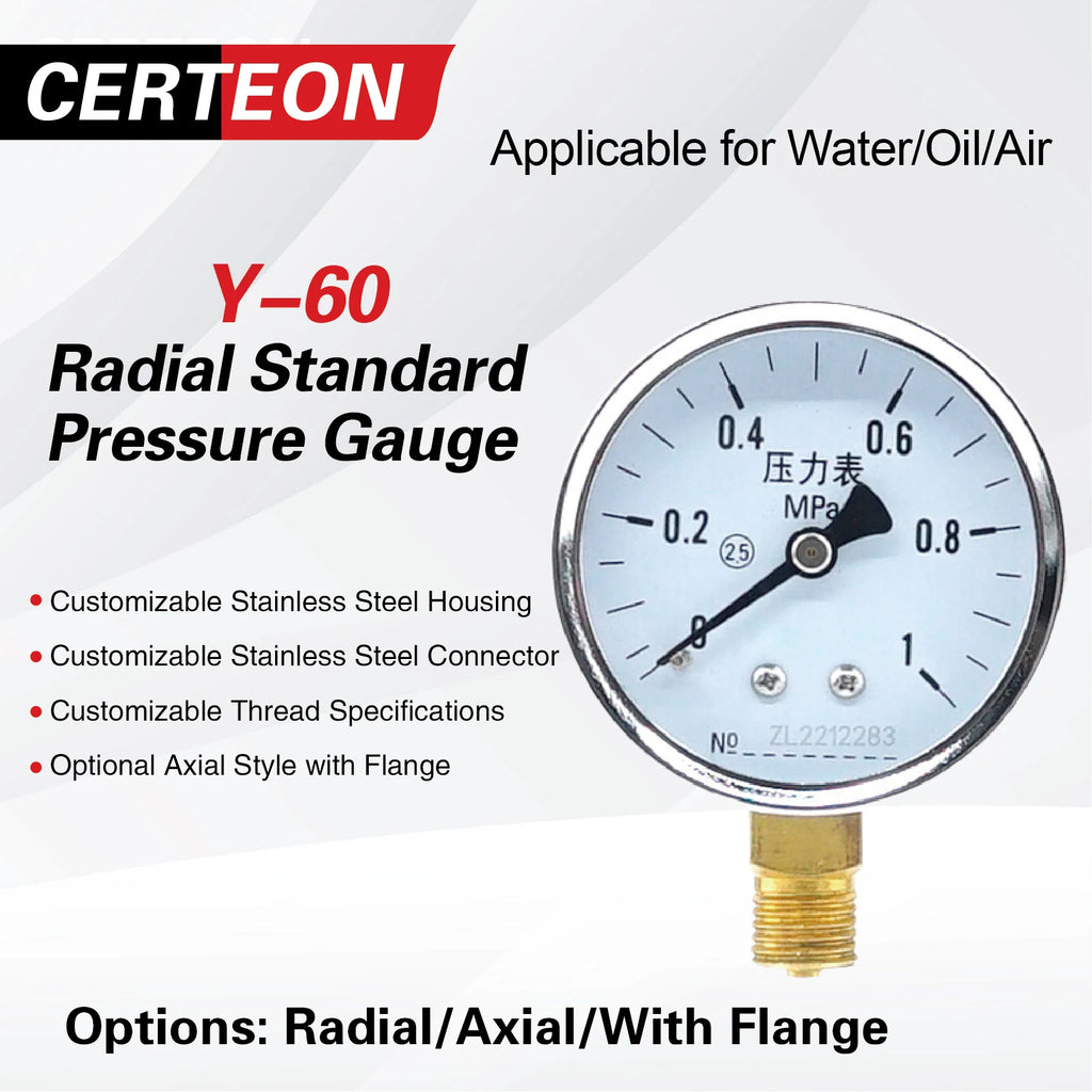 Y-60 Pressure Gauge Manometer Mechanical Dial Analog Bourdon Tube Industrial Hydraulic Water Pressure Meter