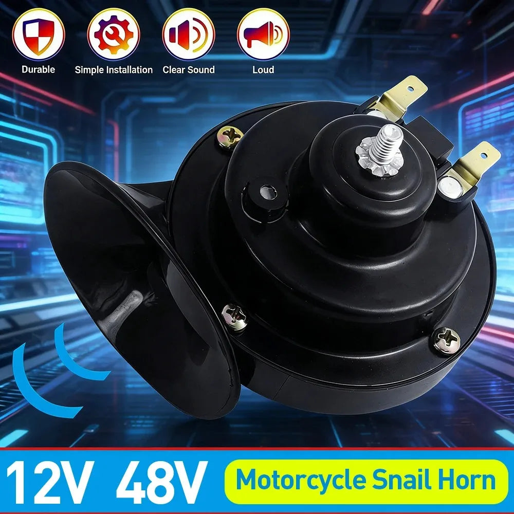 Universal Snail Horn 110dB Super Loud 12V/48V Waterproof Motorcycle Electric Moped Scooter Single Tone Horn Parts Accessories