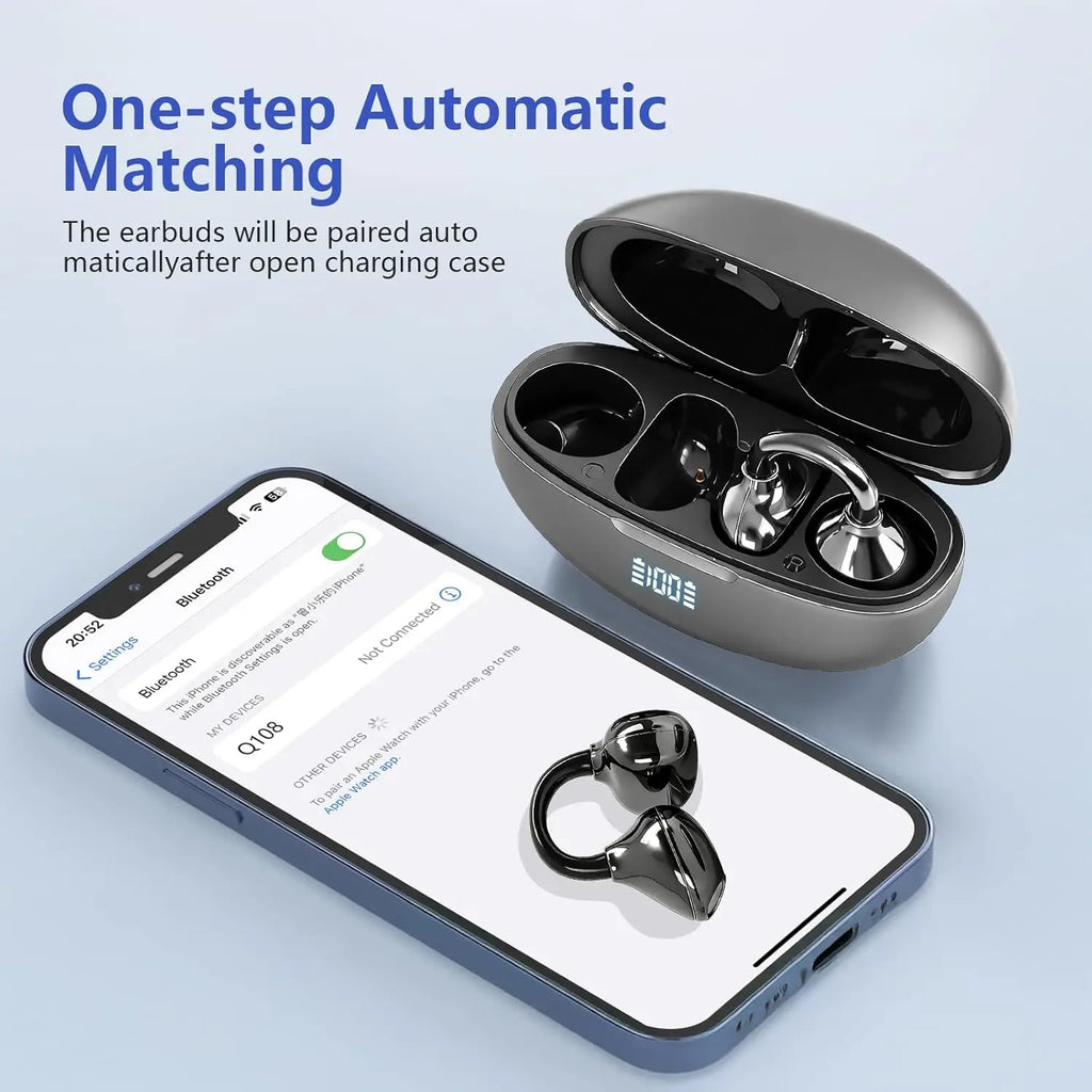 UYUXIO HiFi Stereo Ear Buds Clear Calls Clip on Wireless Earbuds BT 5.4 Headphones OWS IP7 Waterproof Earbud for Phones Sports