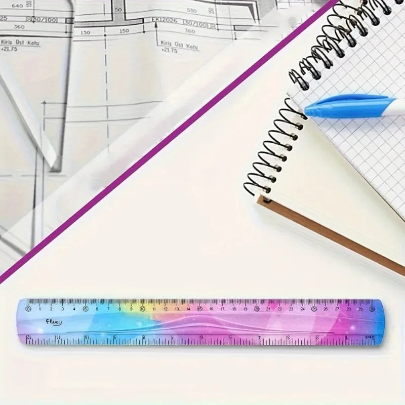 Colourful Student Flexible Ruler, Inch And Metric, 30 Cm/12 Inch, 20 Cm/8 Inch, 15 Cm/6 Inch, Random Colors Student Stationary
