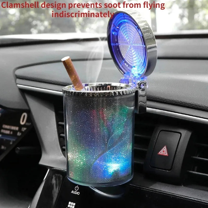 Car Ashtray With LED Light Multifunctional Airtight Lid Vehicle Cup Holder Air Vent Ashtray Trash Can Car Interior Decoration