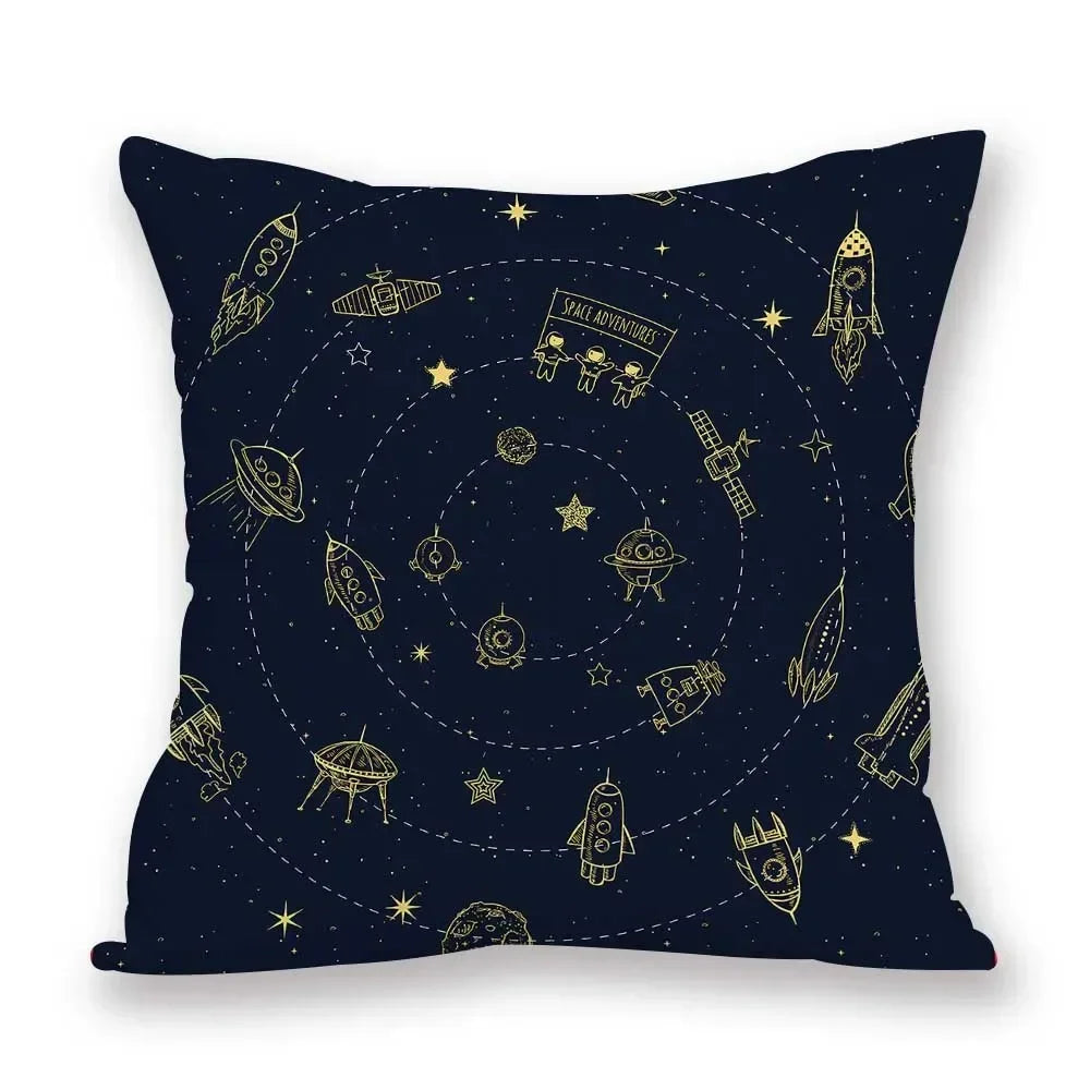 Cosmic pattern of the Sun, planets Double-sided Printed pillow cover Short plush Suitable living rooms sofas throw cushion cover