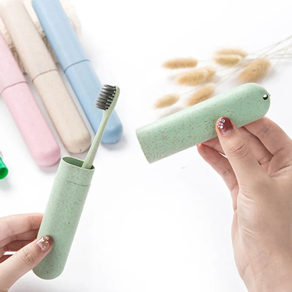 Portable Creative Toothbrush Box Retractable Toothbrush Storage Box Holder for Travel Hiking Camping (Green)