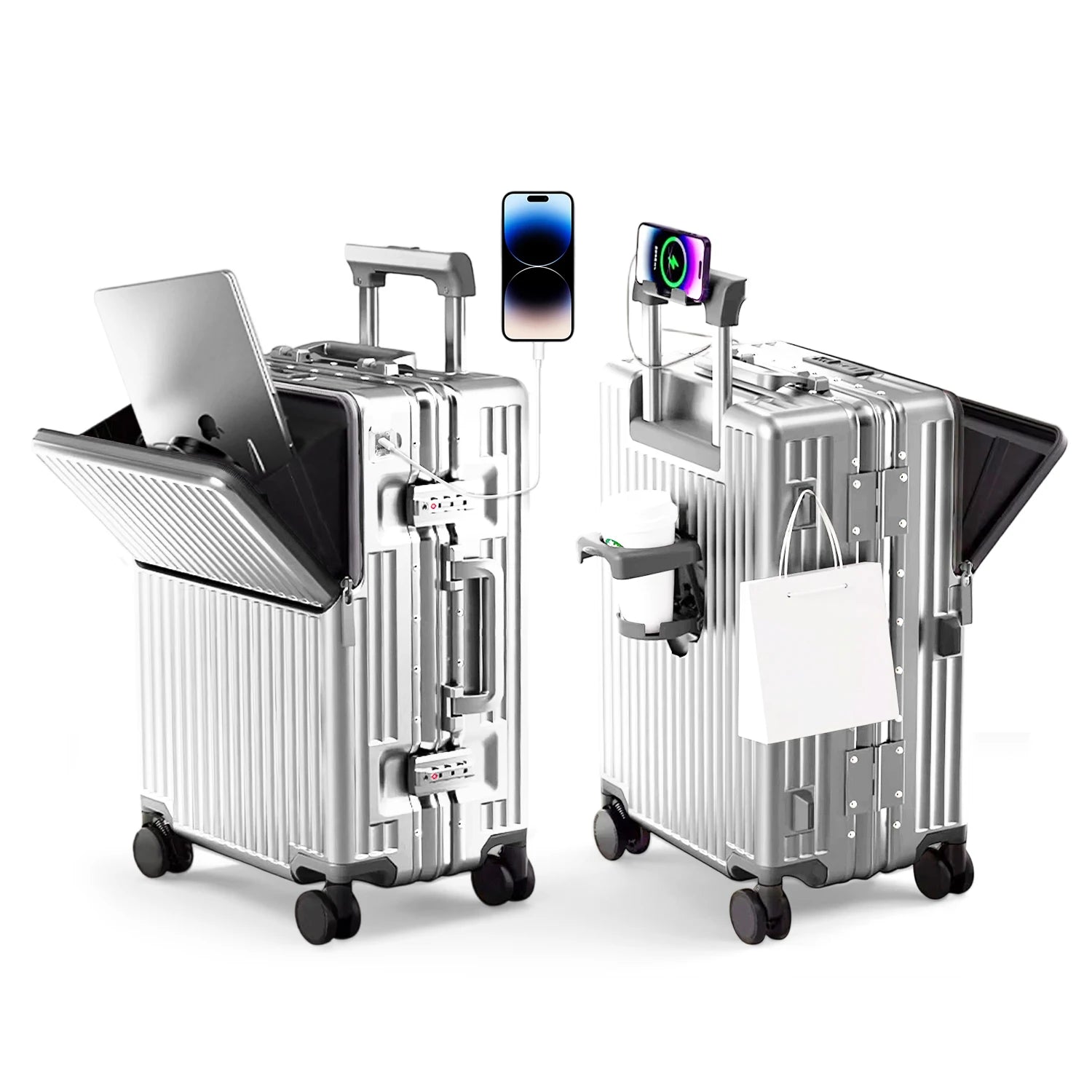 AIWEINY Lightweight Aluminum Frame Hard Shell Luggage 360 Silent Spinner Wheels TSA Lock 20/24/27 Inch Carry On/Travel Suitcase